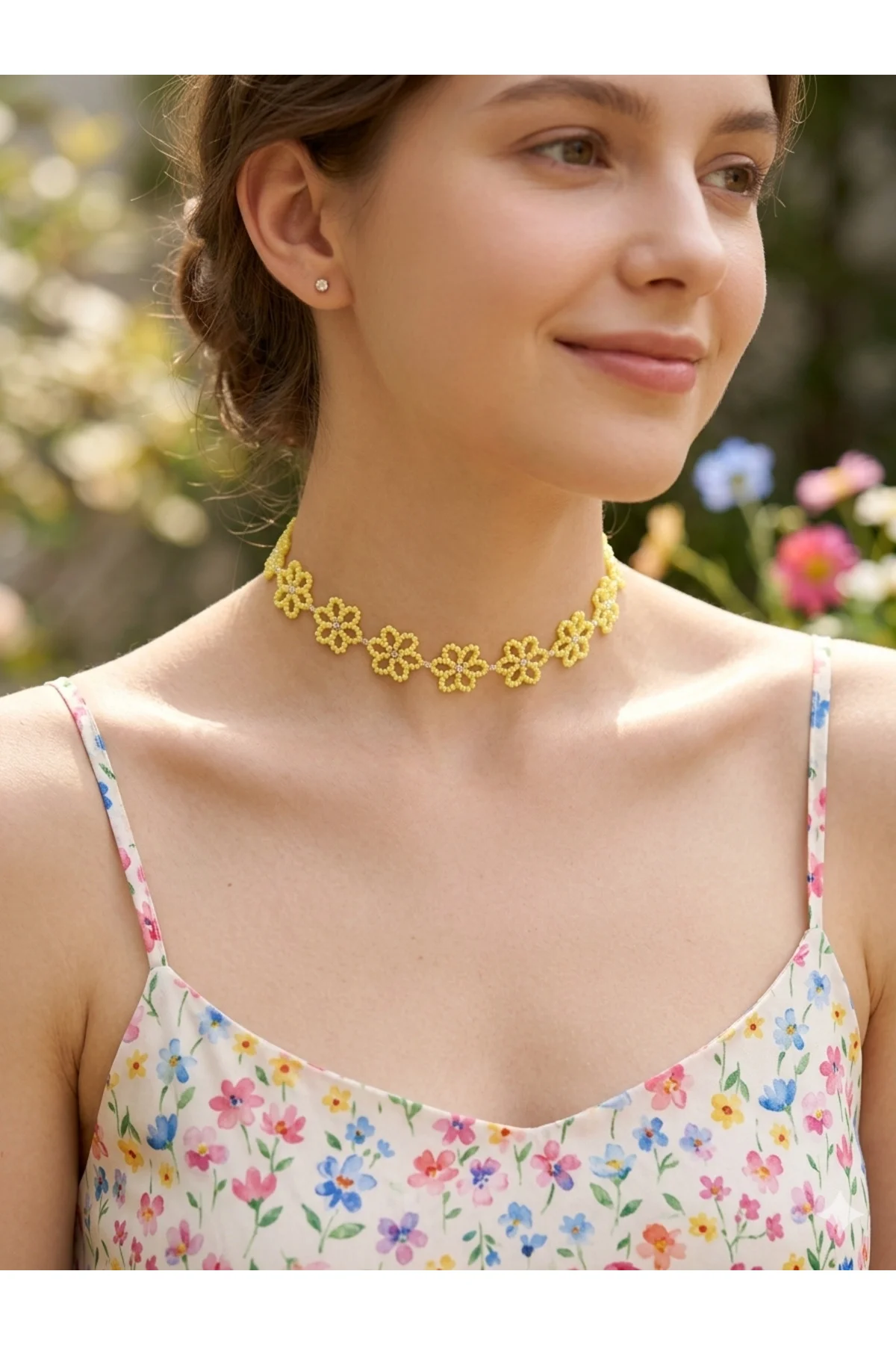 Sarı Papatya Boncuk Kolye - Boncuk Choker Kolye