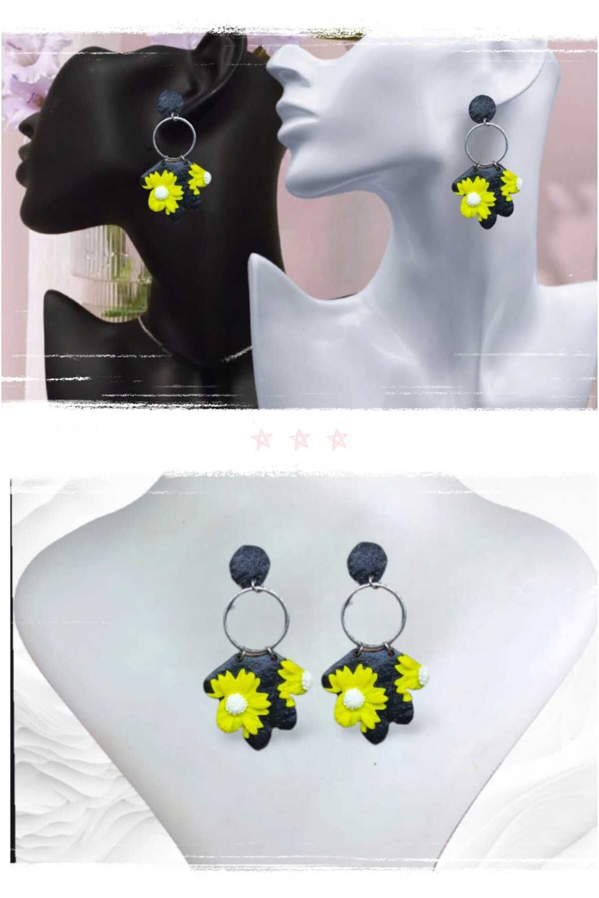 Dodemert Home Sarı Papatya Çivi Polimerkil Tasarım Küpe