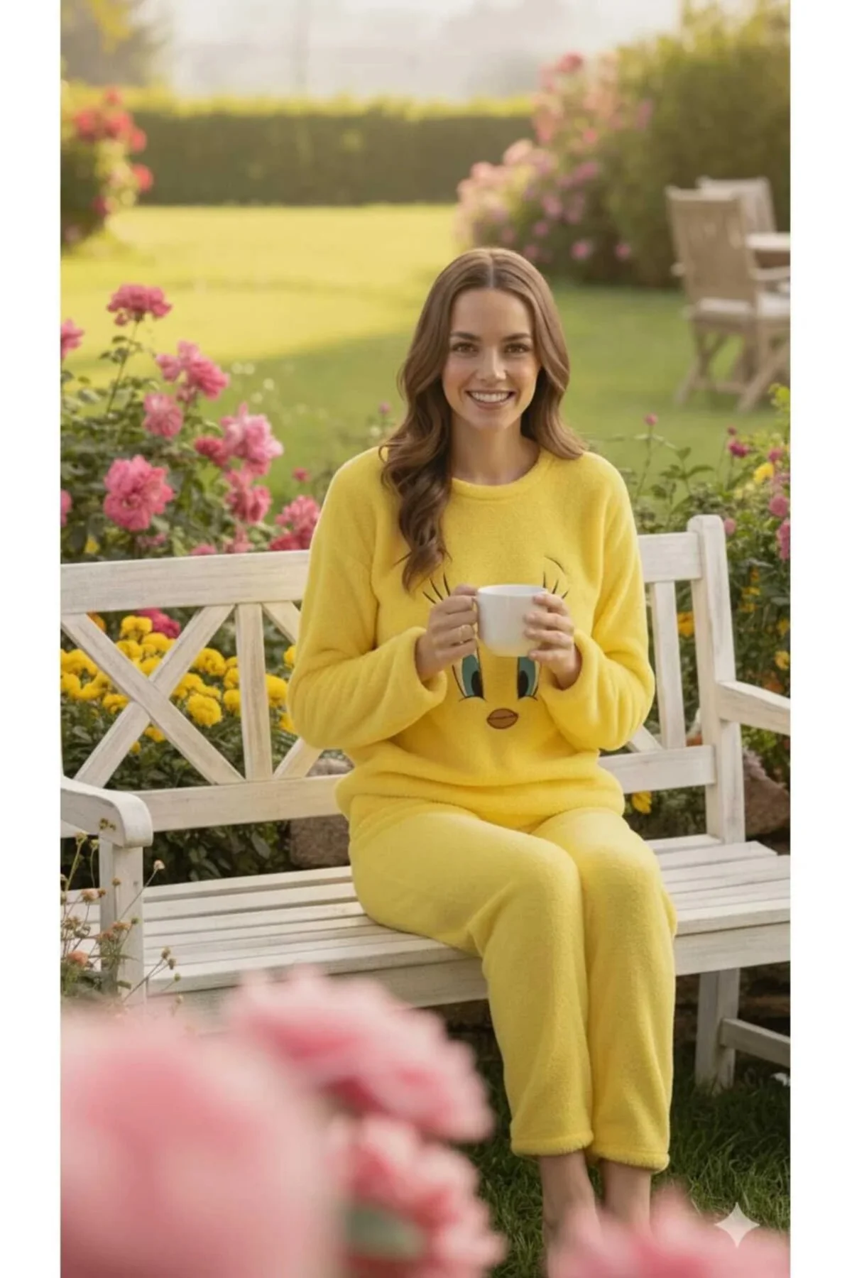 sarı Peluş Pijama Takımı