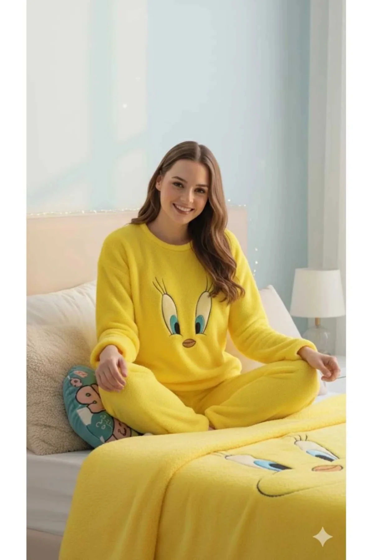 sarı Peluş Pijama Takımı