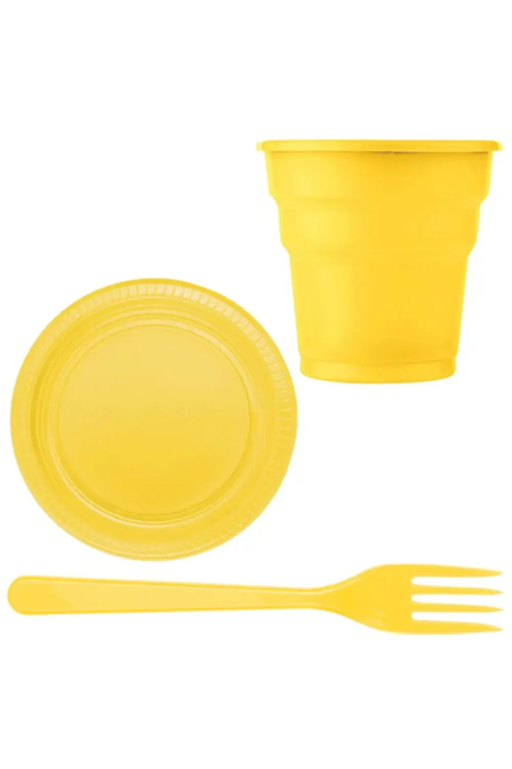 Sarı Plastik 16 Kişilik Tabak Bardak Çatal Set