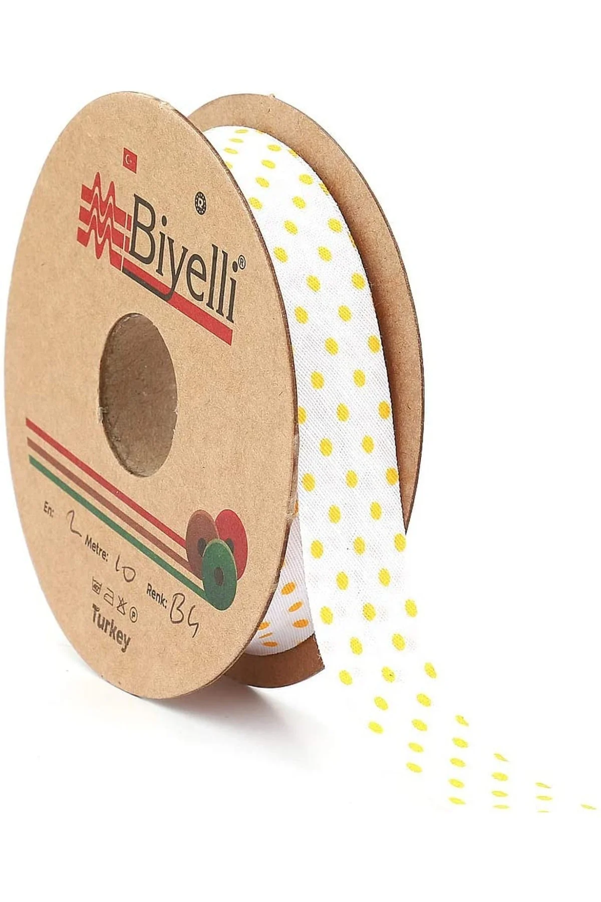 Sarı Puantiyeli Katlı Verev Koton Biye 2cm Eninde 25mt
