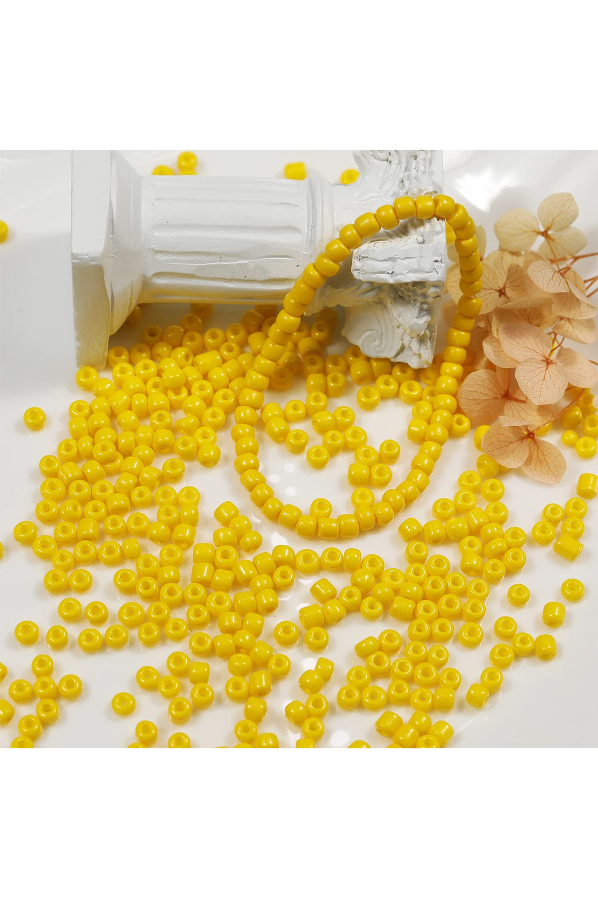 Sarı Renk 4 mm Yaklaşık 660 adet / 60 gram Cam Boncuk Oya Yazma B
