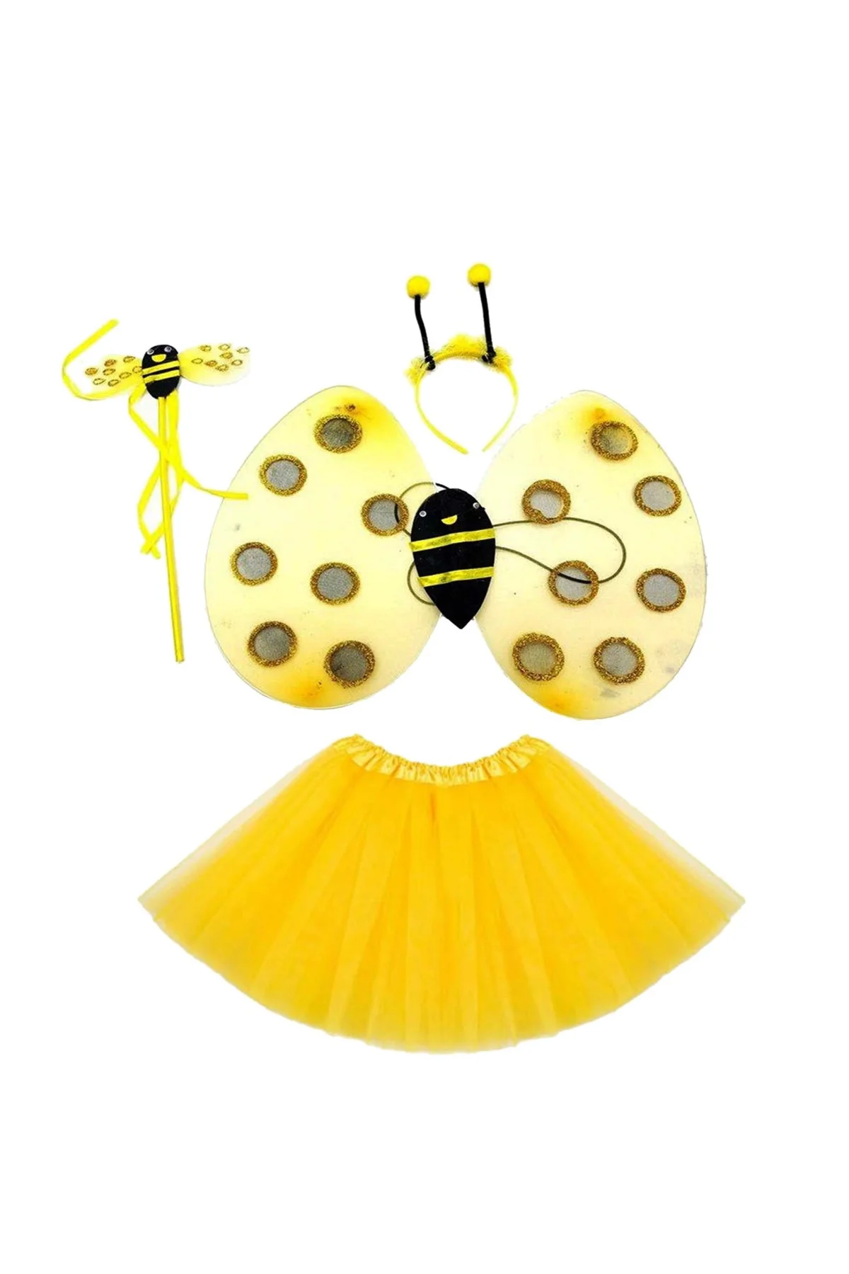 Sarı Renk Arı Kanadı Kostüm Seti (tütü, Kanat, Taç, Asa) - Lisiny