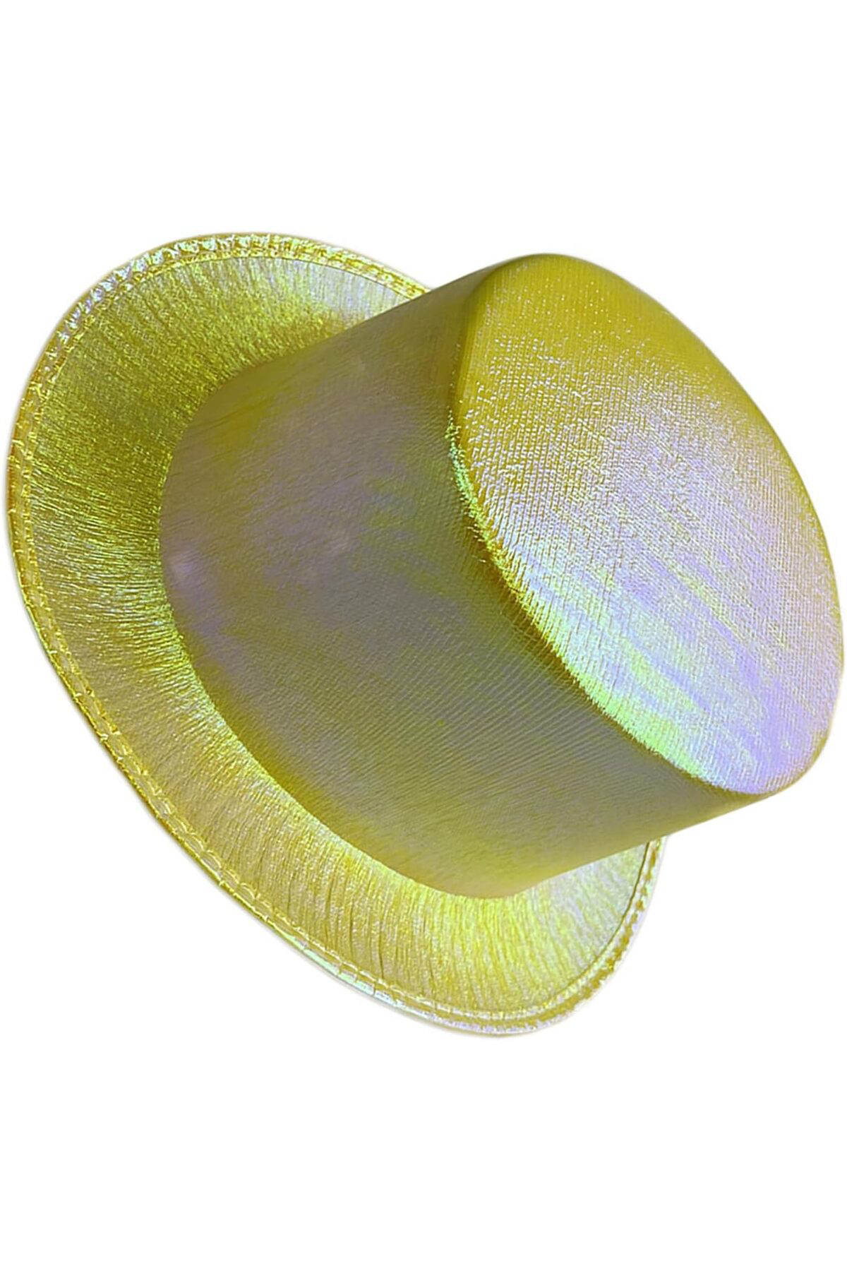 Shopzum Sarı Renk İşıltılı Hologram Kumaş Kaplama Fötr Silindir Şapka Yet