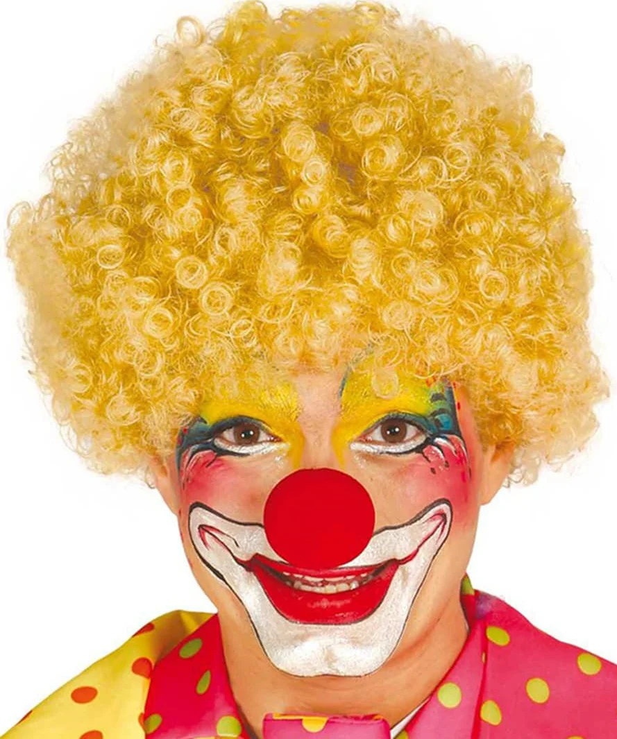 Sarı Renk Kıvırcık Afro Bonus Peruk Takma Saç Ve Kırmızı Burun Seti Diğer