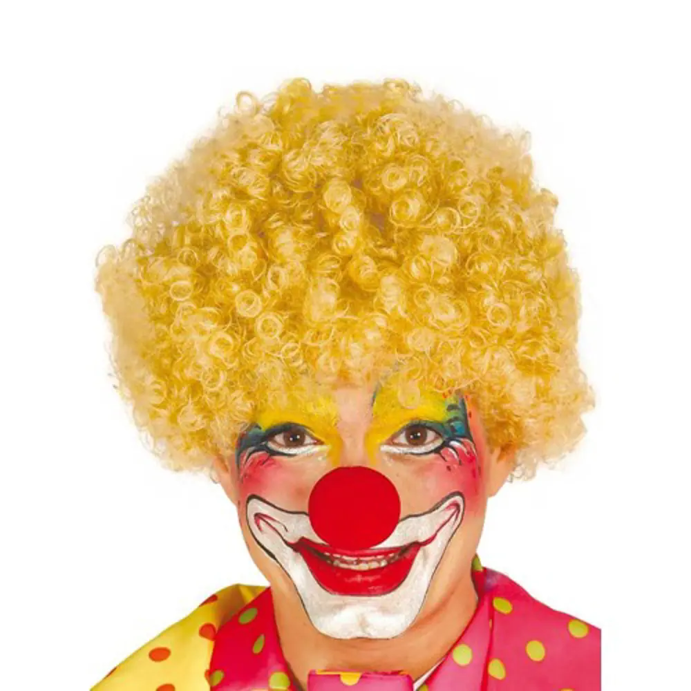 Sarı Renk Kıvırcık Afro Bonus Peruk Takma Saç ve Kırmızı Burun Se
