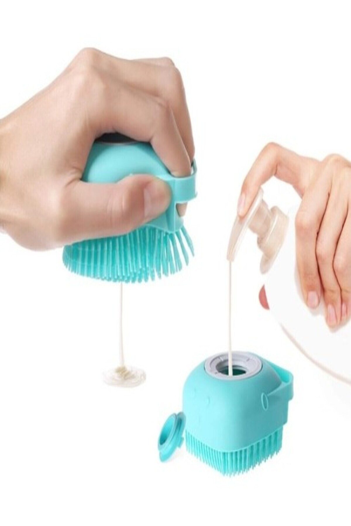 Sarı Renk Şampuan Hazneli Kedi ve Köpek Evcil Hayvan Yıkama Fırça