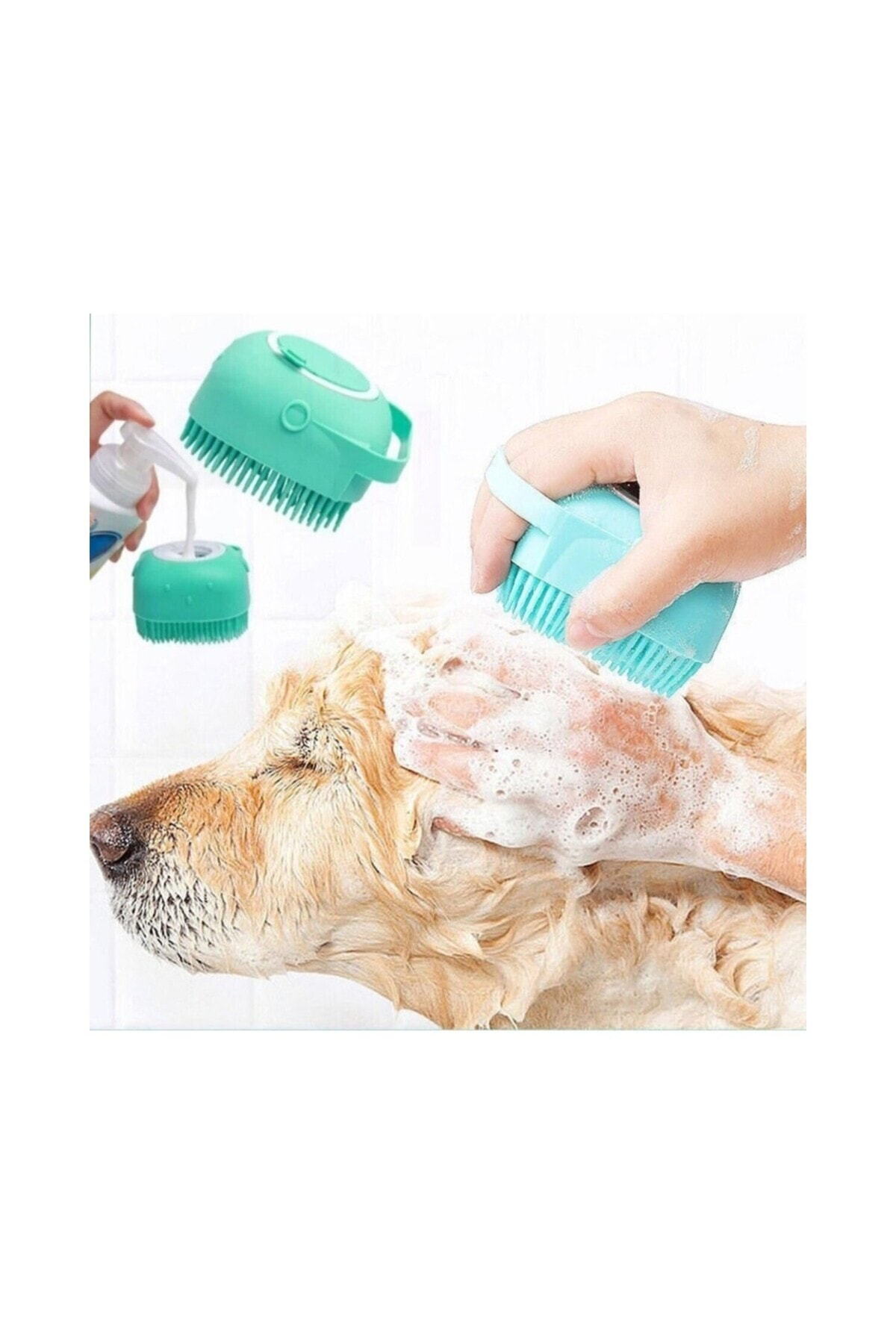 Sarı Renk Şampuan Hazneli Kedi ve Köpek Evcil Hayvan Yıkama Fırça