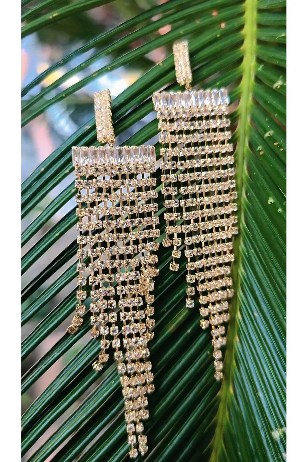 Sarı Renk Zirkon Taşlı Lüks Abiye Küpe