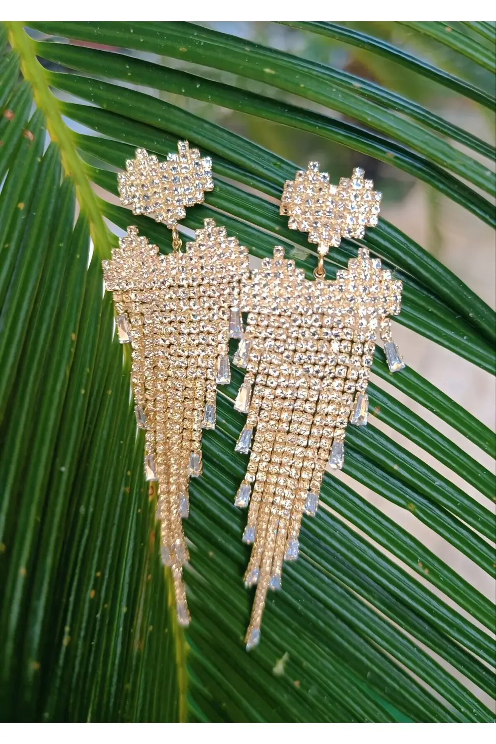 Sarı Renk Zirkon Taşlı Lüks Abiye Küpe