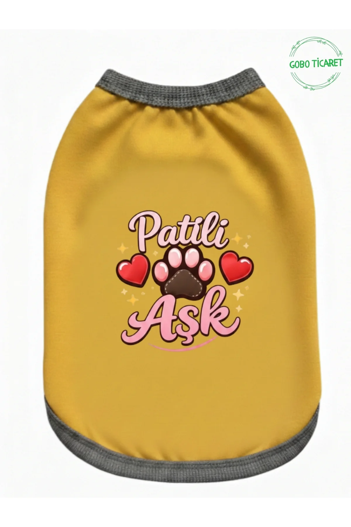 Sarı Renkli Patili Aşk Baskılı Kedi ve Köpek Kıyafeti Tişörtü Elb
