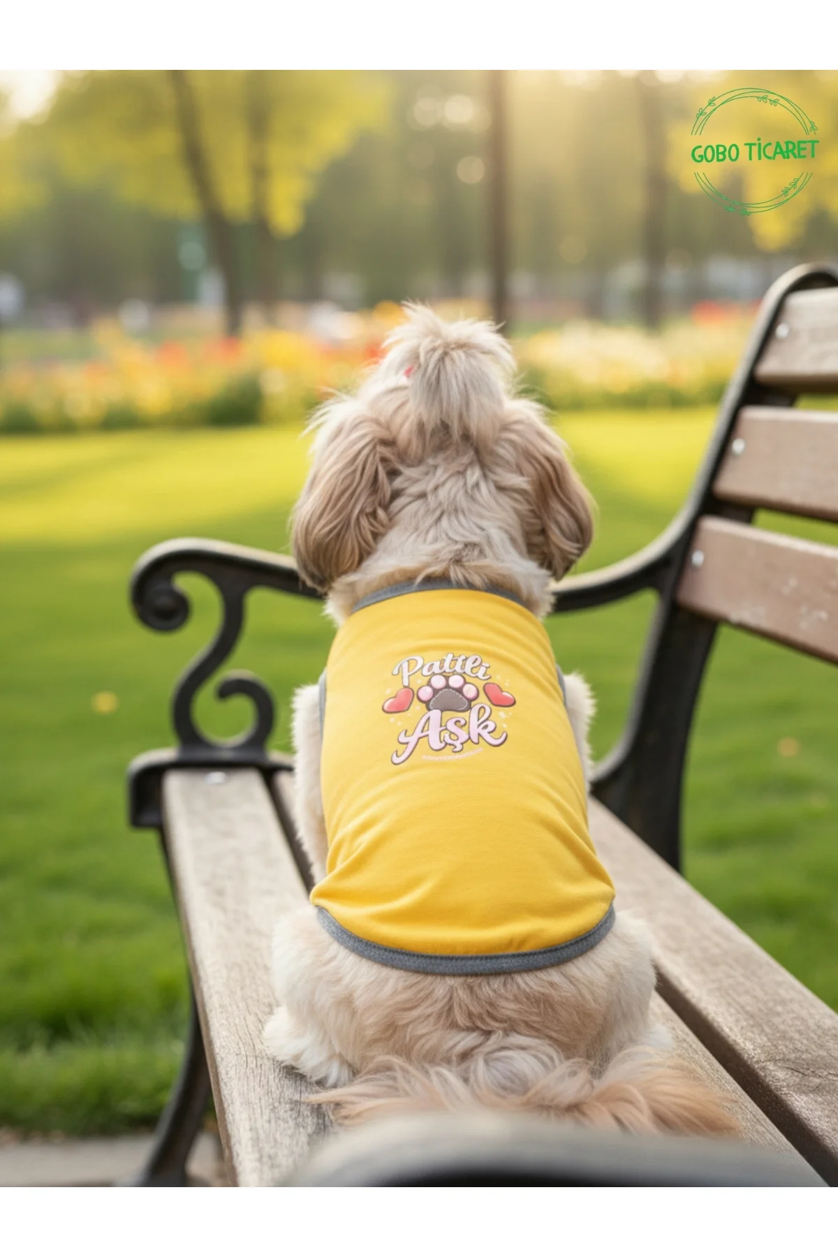 Sarı Renkli Patili Aşk Baskılı Kedi ve Köpek Kıyafeti Tişörtü Elb