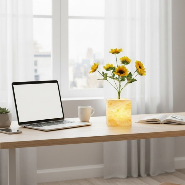 Sarı Saksıda LED Işıklı Dekoratif Yapay Çiçek