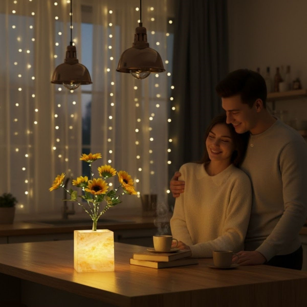 Sarı Saksıda LED Işıklı Dekoratif Yapay Çiçek