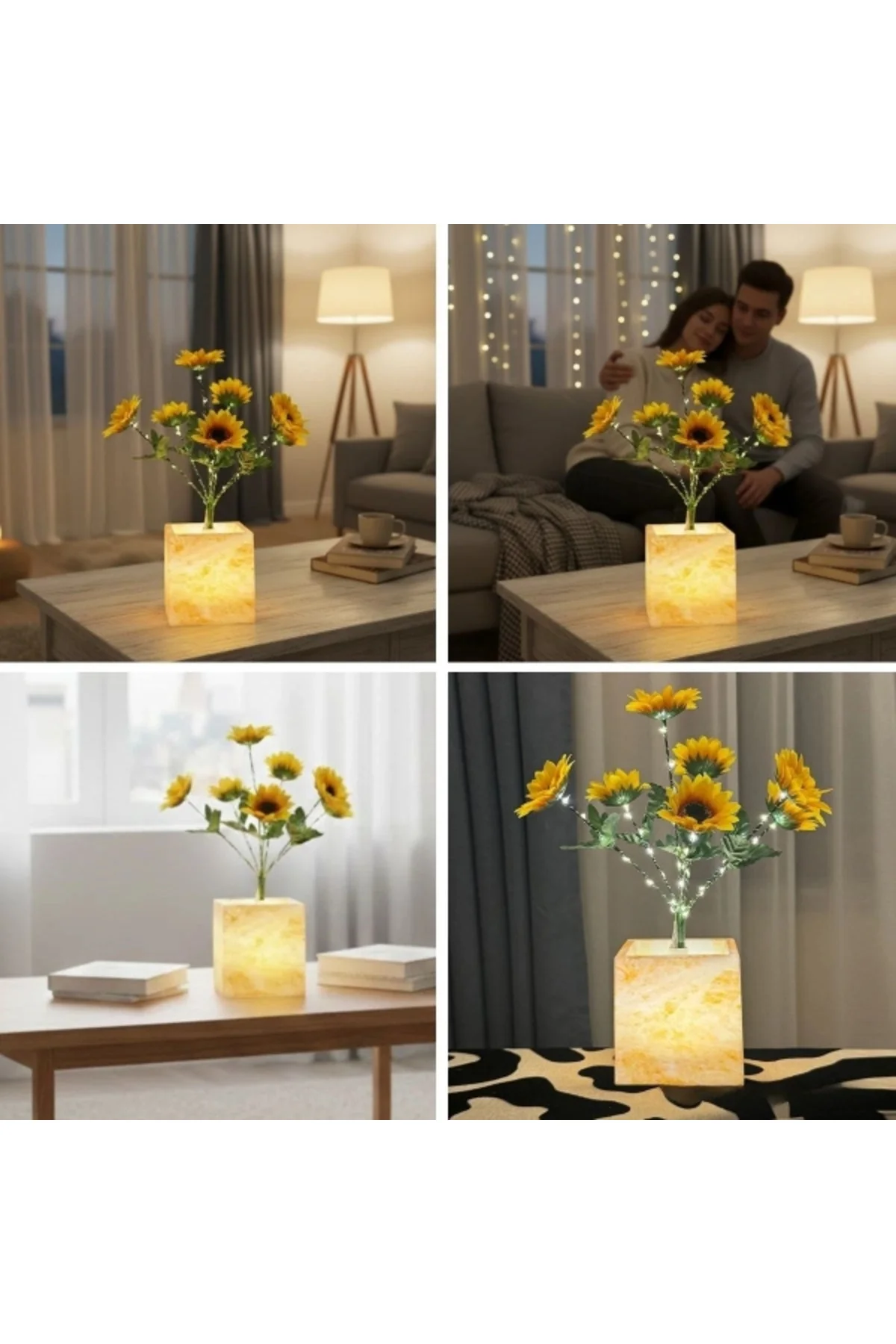 Sarı Saksılı Led Yapay Çiçek