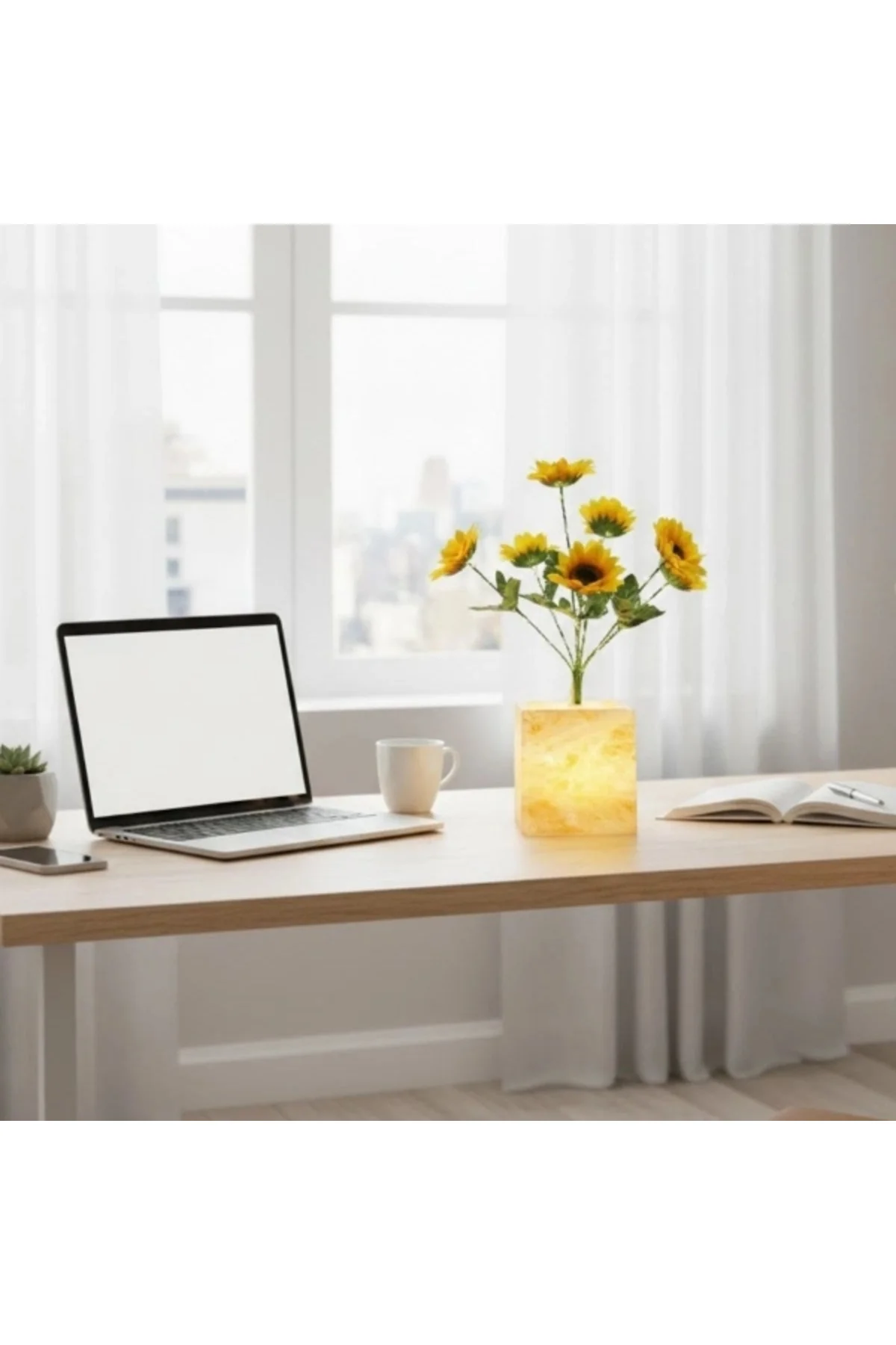 Sarı Saksılı Led Yapay Çiçek