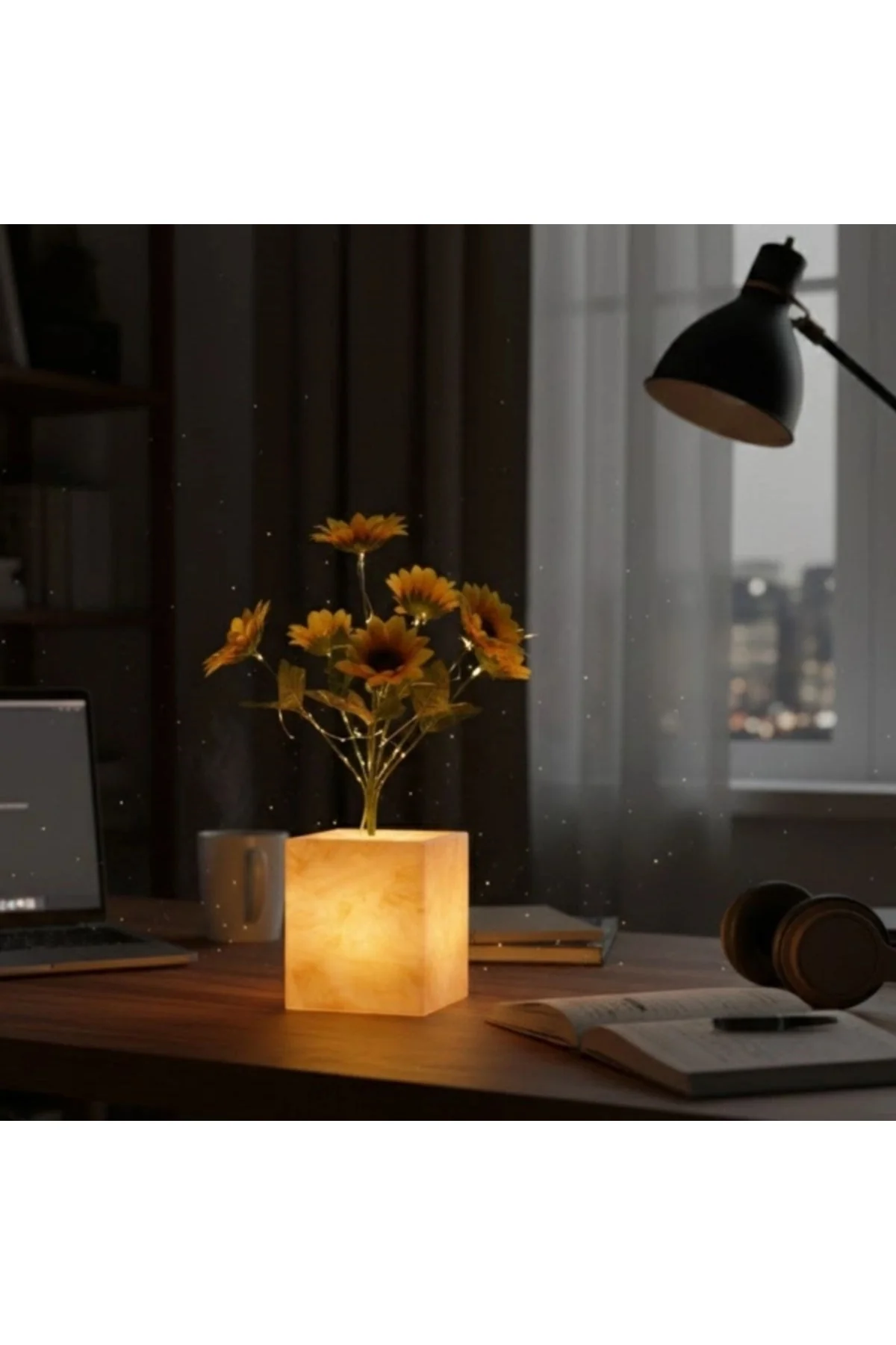 Sarı Saksılı Led Yapay Çiçek