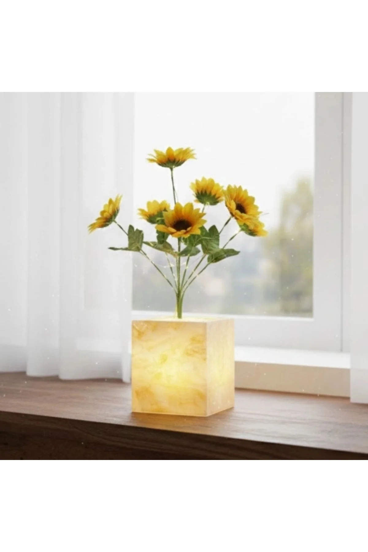 Sarı Saksılı Led Yapay Çiçek