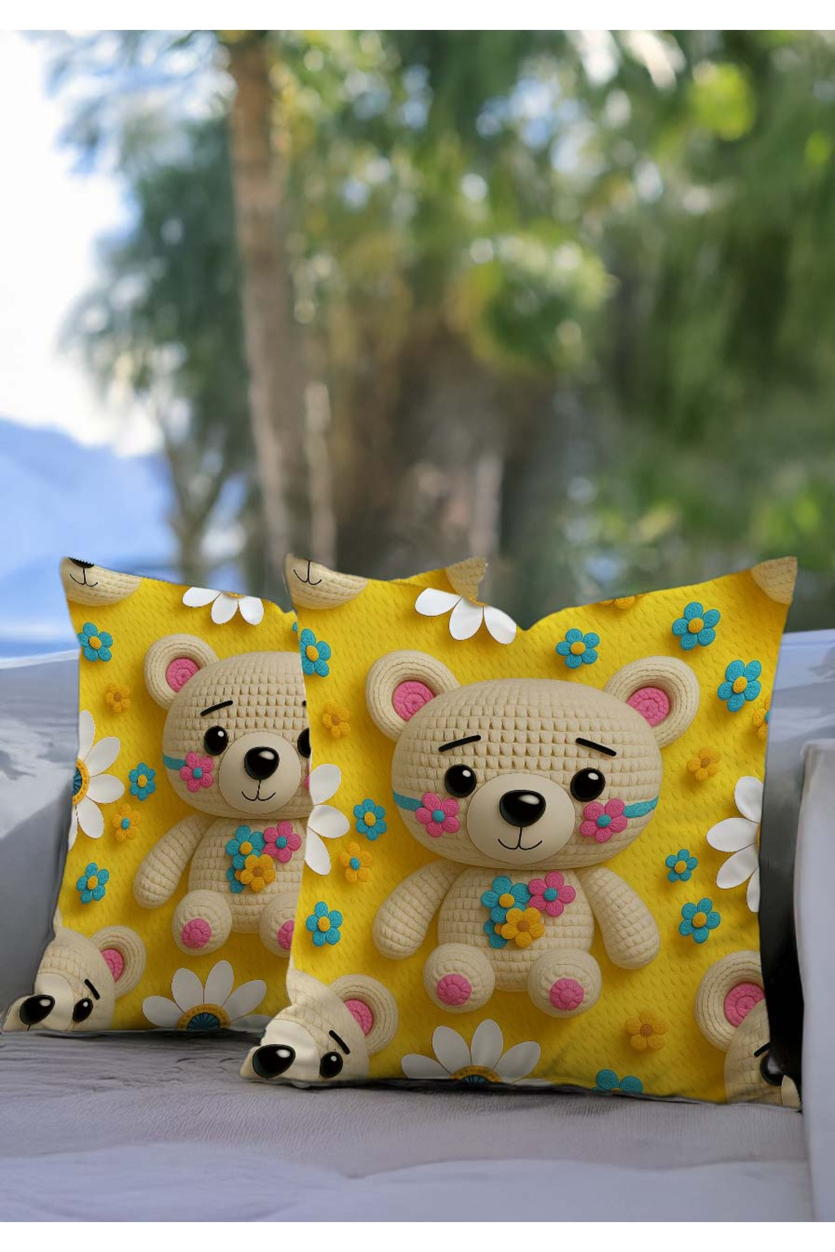 Sarı Sevimli Ayıcık Çocuk Odası Temalı Dijital Baskılı Dekoratif