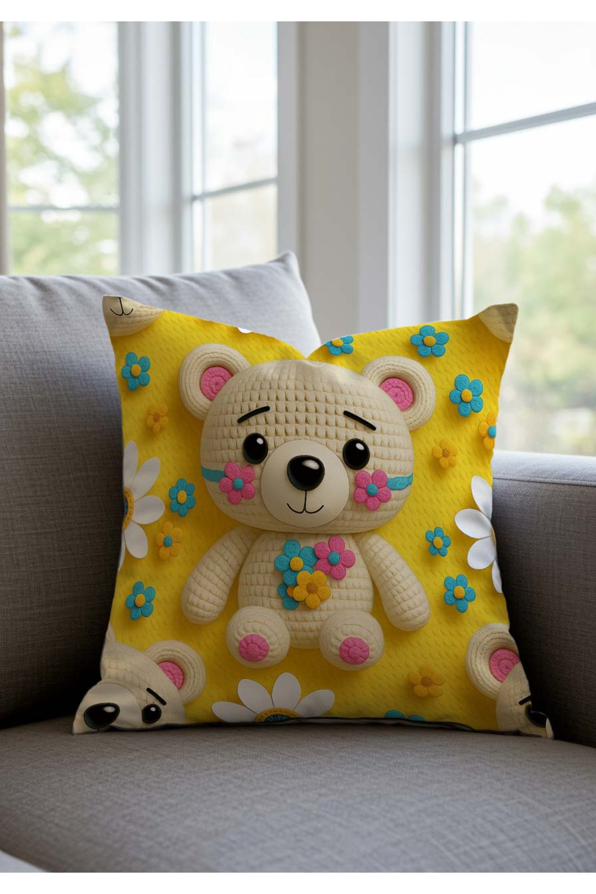 Sarı Sevimli Ayıcık Çocuk Odası Temalı Dijital Baskılı Dekoratif