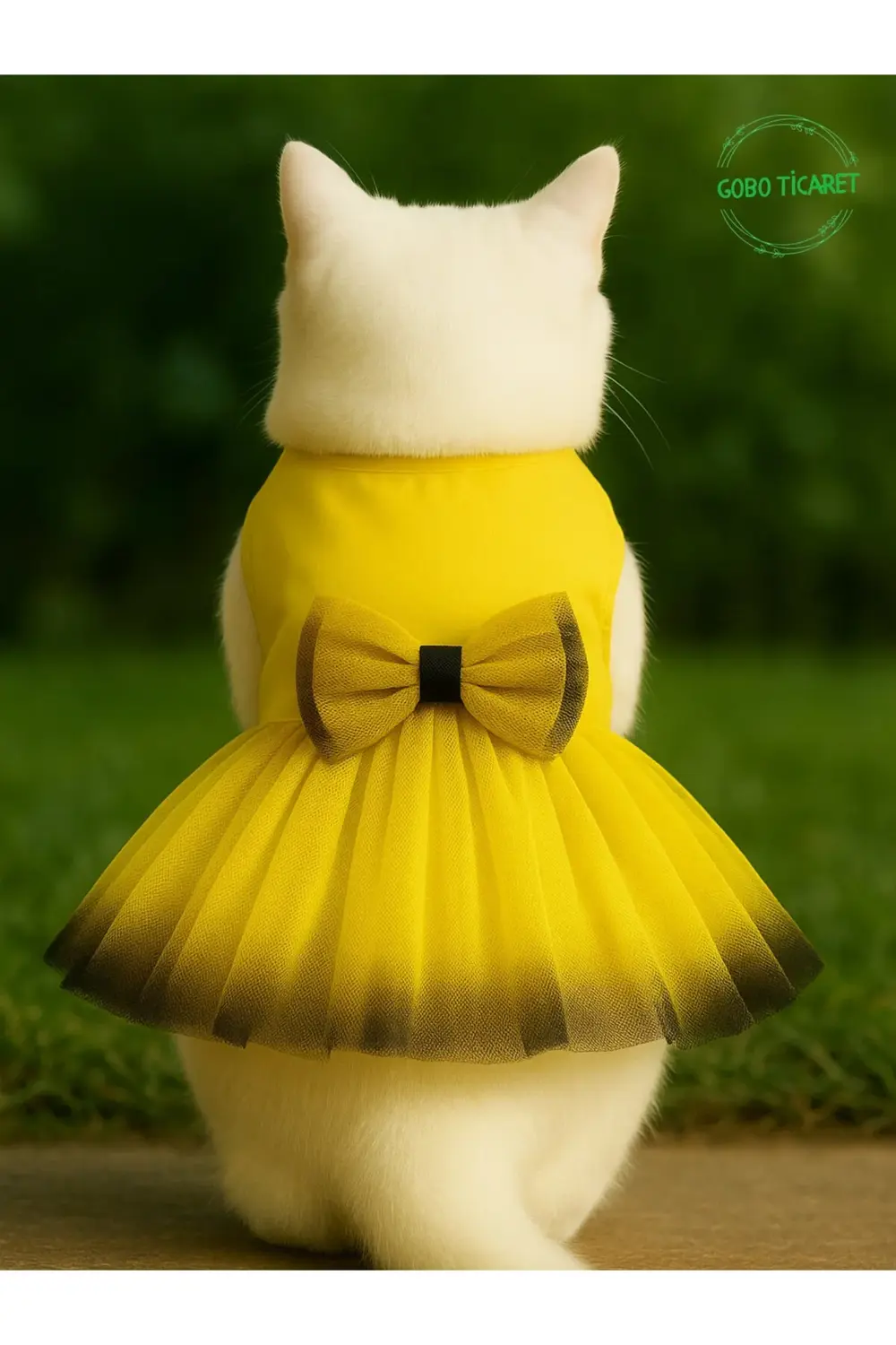 Sarı-Siyah Kurdeleli Sarı Kedi Köpek Kıyafeti Elbisesi SMALL/S/Be