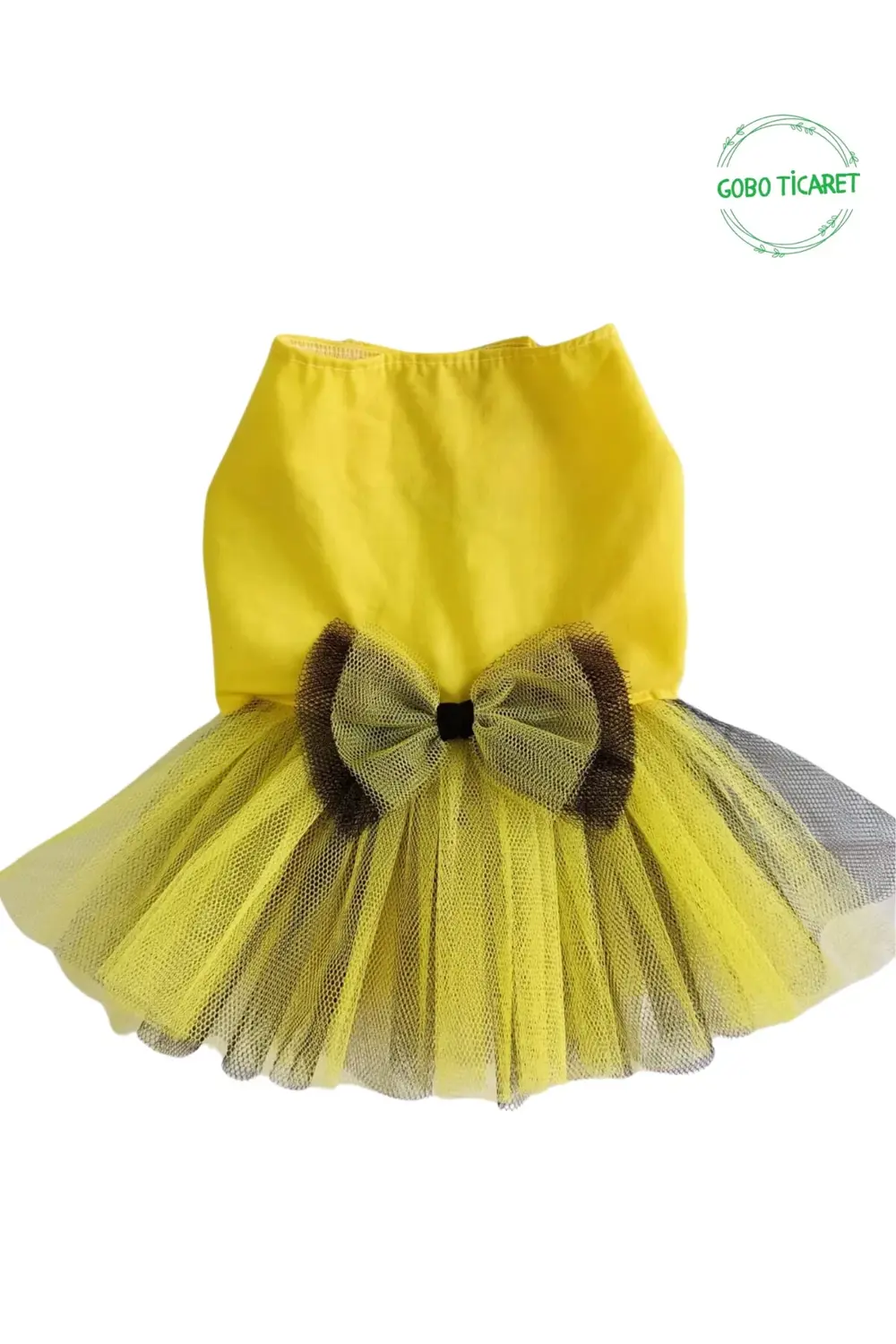 Sarı-Siyah Kurdeleli Sarı Kedi Köpek Kıyafeti Elbisesi SMALL/S/Be