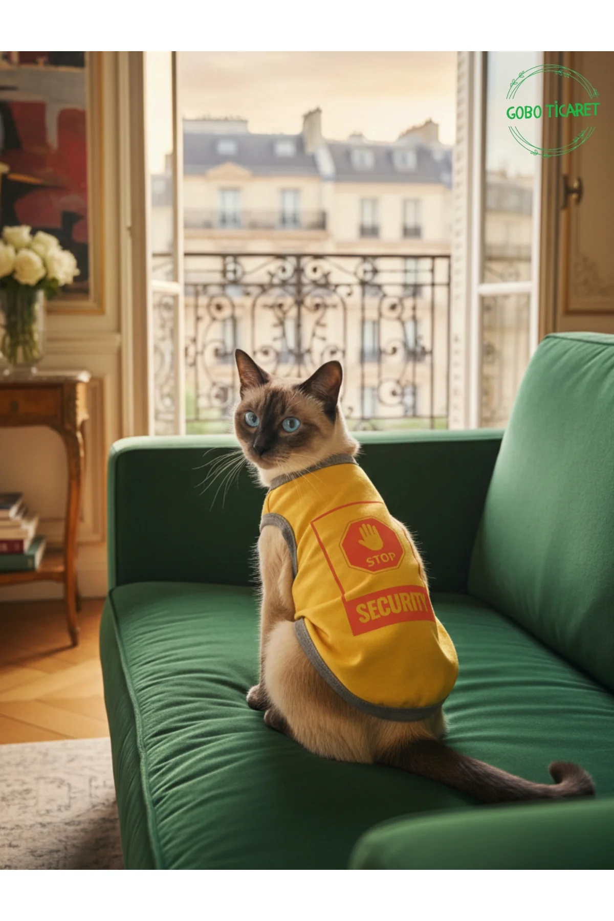 Sarı Stop Security (Güvenlik) Baskılı Kedi ve Köpek Kıyafeti Tişö