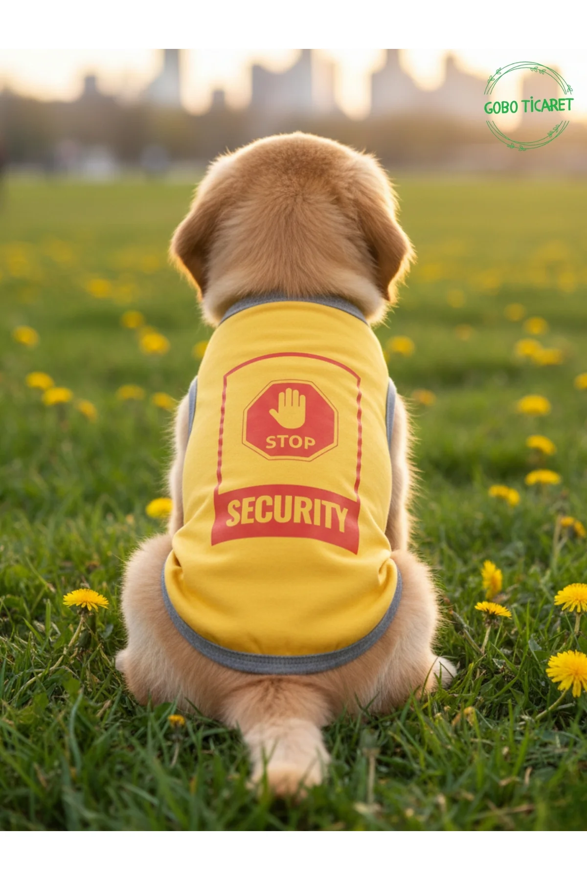 Sarı Stop Security (Güvenlik) Baskılı Kedi ve Köpek Kıyafeti Tişö
