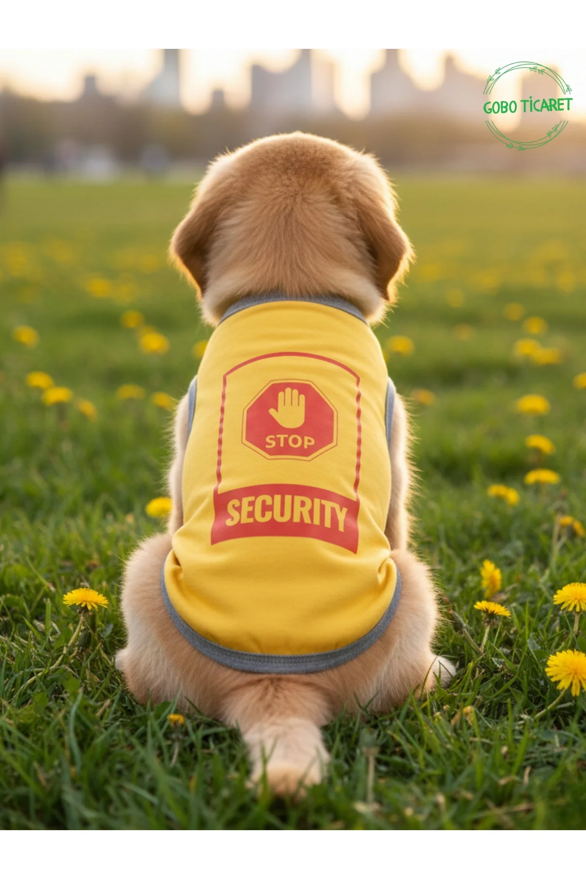 Sarı Stop Security (Güvenlik) Baskılı Kedi ve Köpek Kıyafeti Tişö