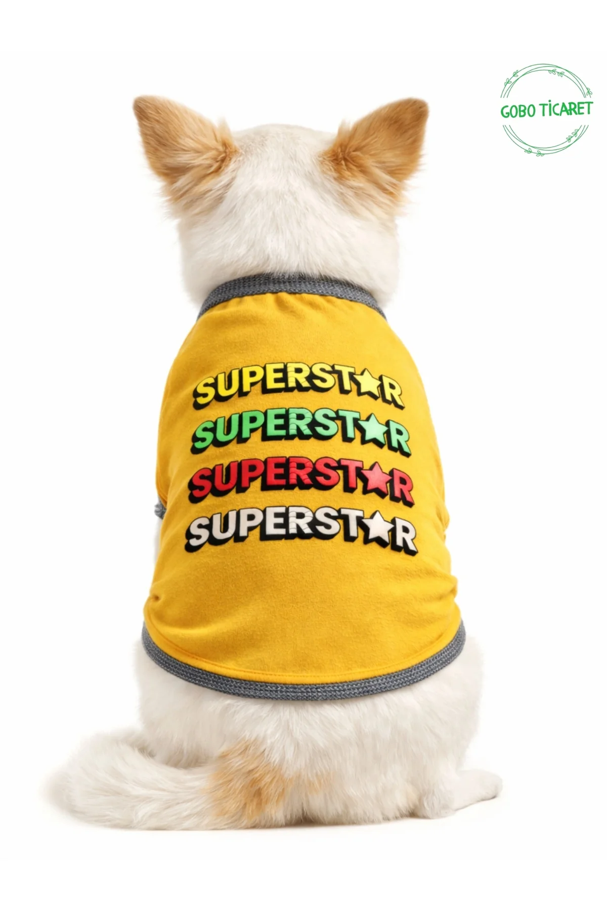 Sarı SUPERSTAR Yazılı Kedi ve Köpek Kıyafeti Tişörtü Elbisesi Med