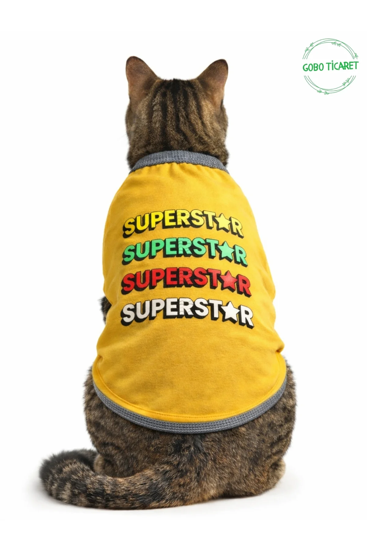 Sarı SUPERSTAR Yazılı Kedi ve Köpek Kıyafeti Tişörtü Elbisesi SMA