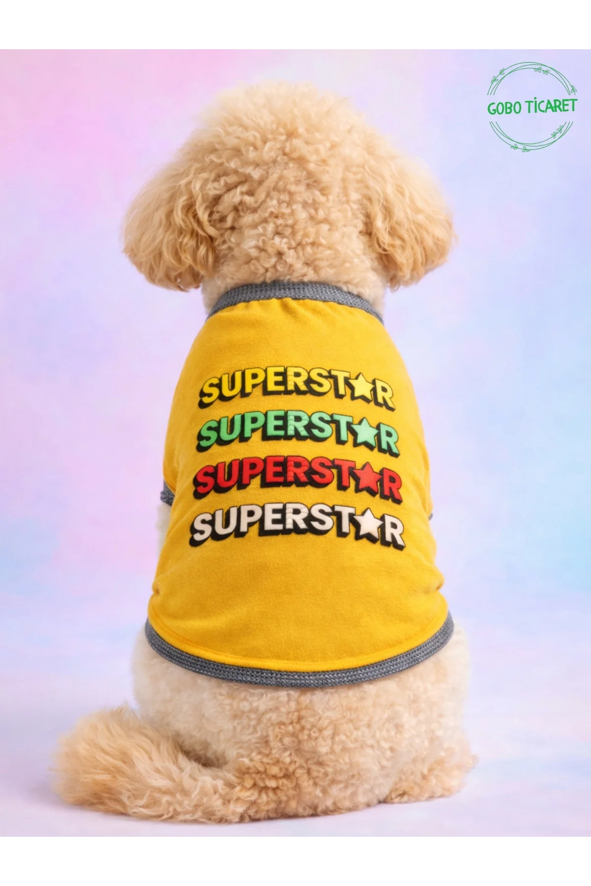 Sarı SUPERSTAR Yazılı Kedi ve Köpek Kıyafeti Tişörtü Elbisesi XSM