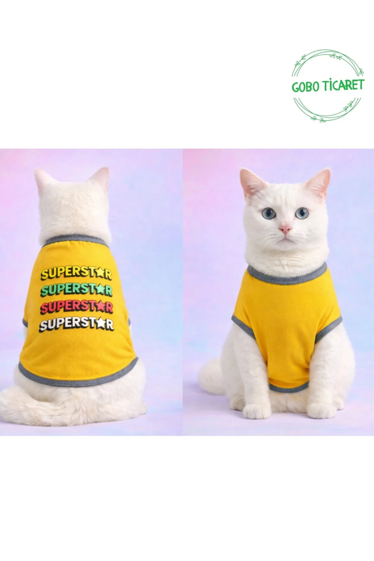 Sarı SUPERSTAR Yazılı Kedi ve Köpek Kıyafeti Tişörtü Elbisesi SMA