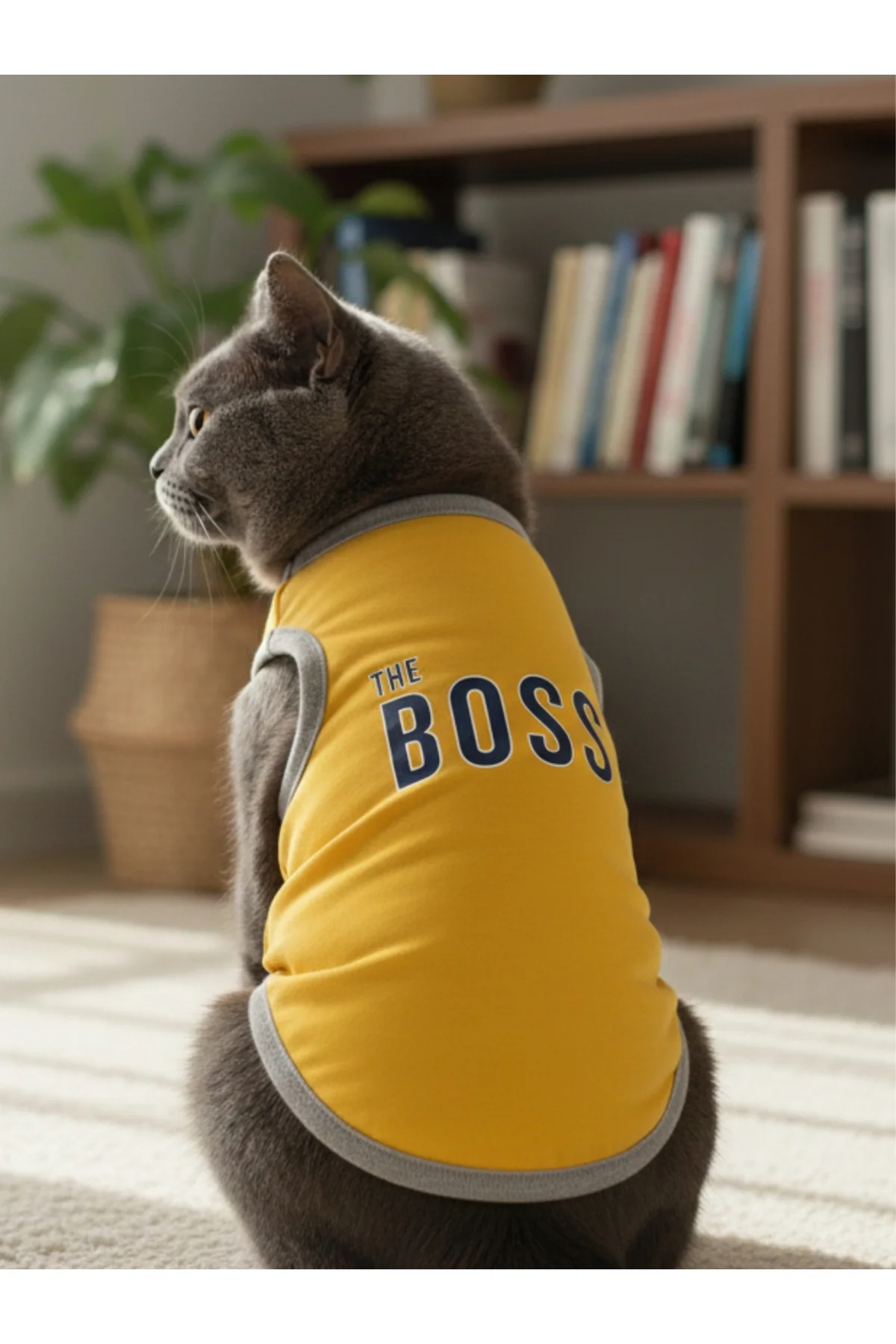 Sarı The Boss (Patron) Yazılı Kedi ve Köpek Kıyafeti Tişörtü Elbi