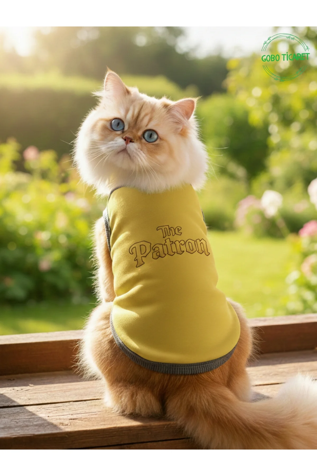 Sarı The Patron Yazılı Kedi ve Köpek Kıyafeti Tişörtü Elbisesi XS