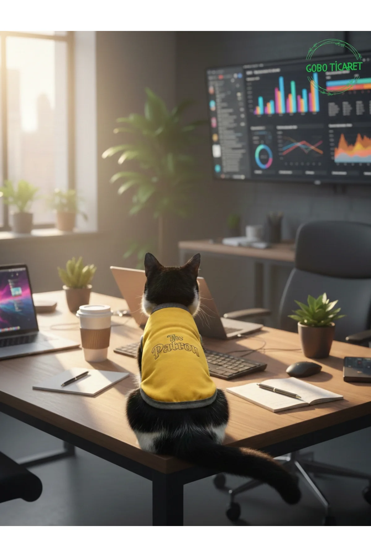 Sarı The Patron Yazılı Kedi ve Köpek Kıyafeti Tişörtü Elbisesi XS