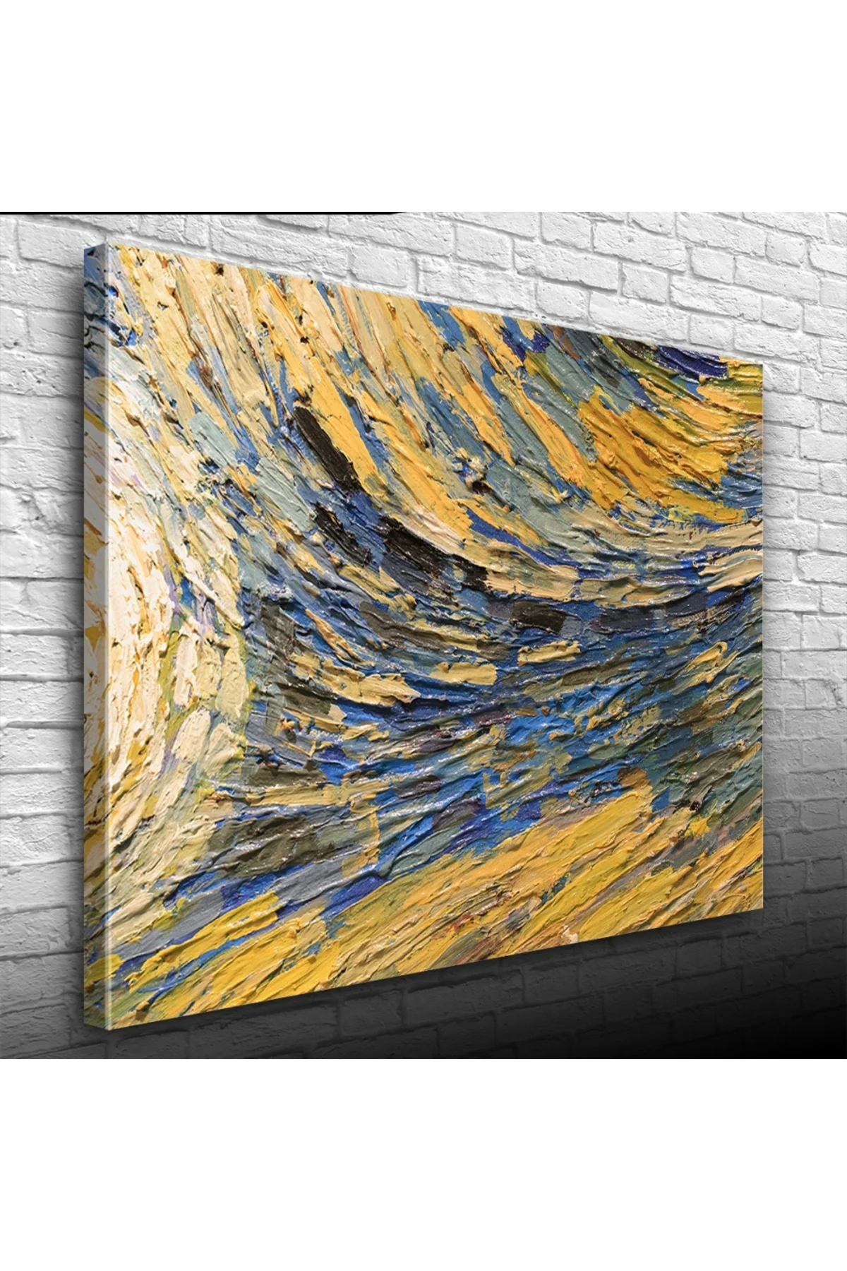 Sarı ve Mavi Tonlarda Soyut Yağlıboya Kanvas Tablo 50 x 70