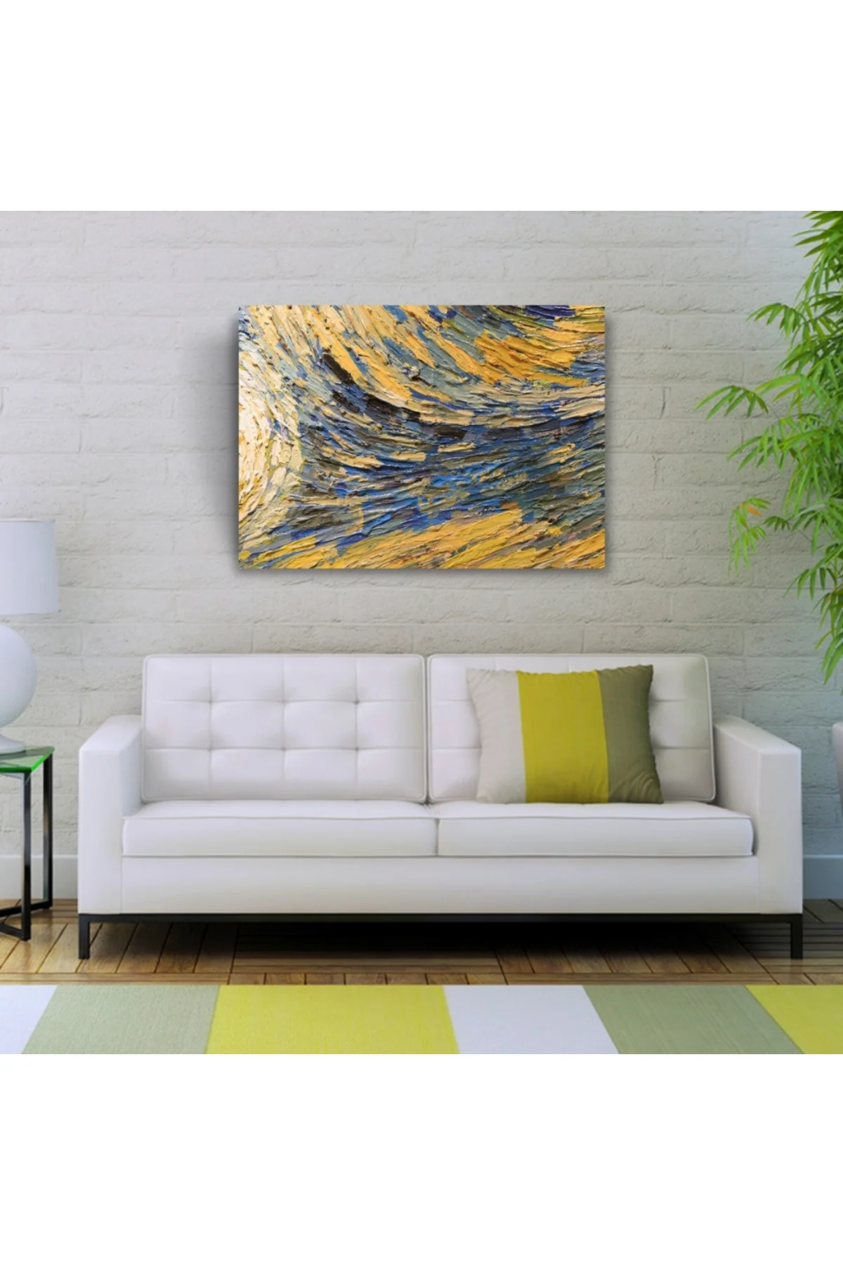 Sarı ve Mavi Tonlarda Soyut Yağlıboya Kanvas Tablo 50 x 70