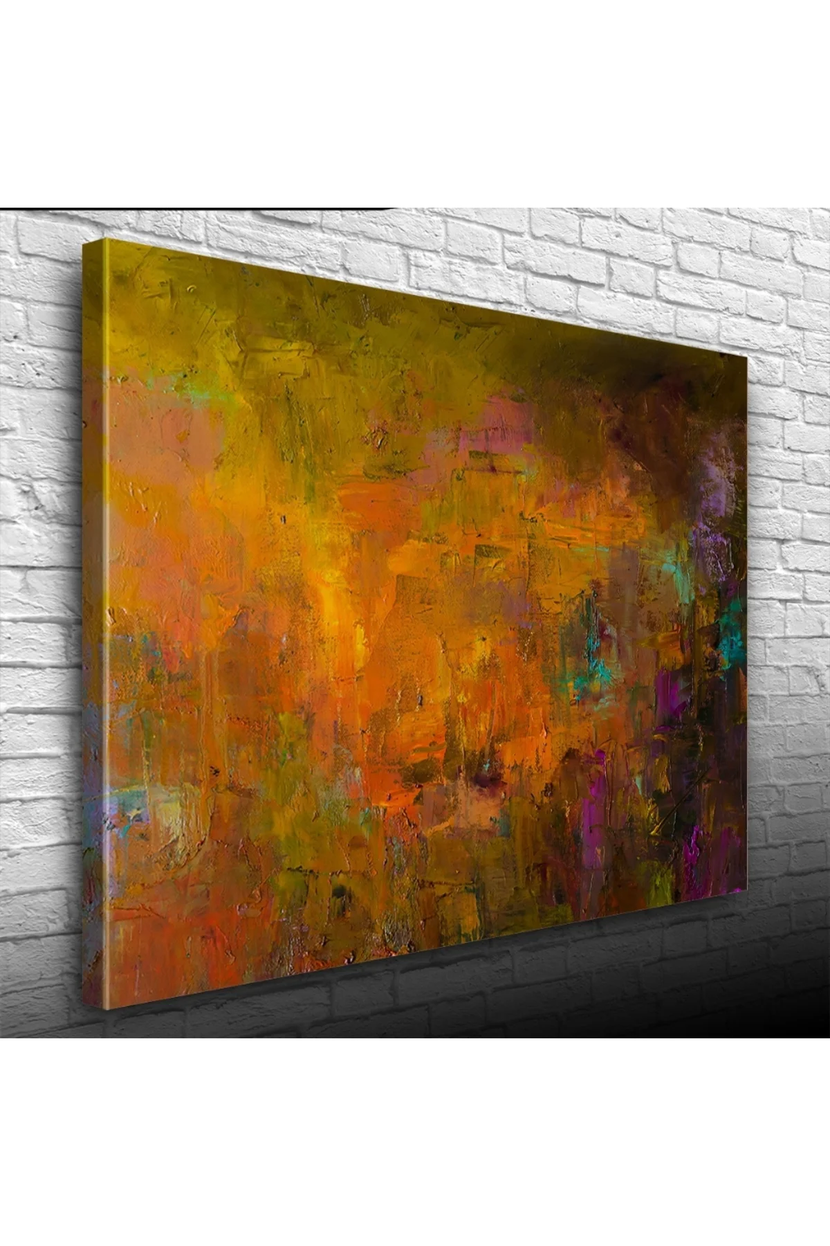 Sarı ve Yeşil Tonlarda Soyut Yağlıboya Kanvas Tablo 50 x 70
