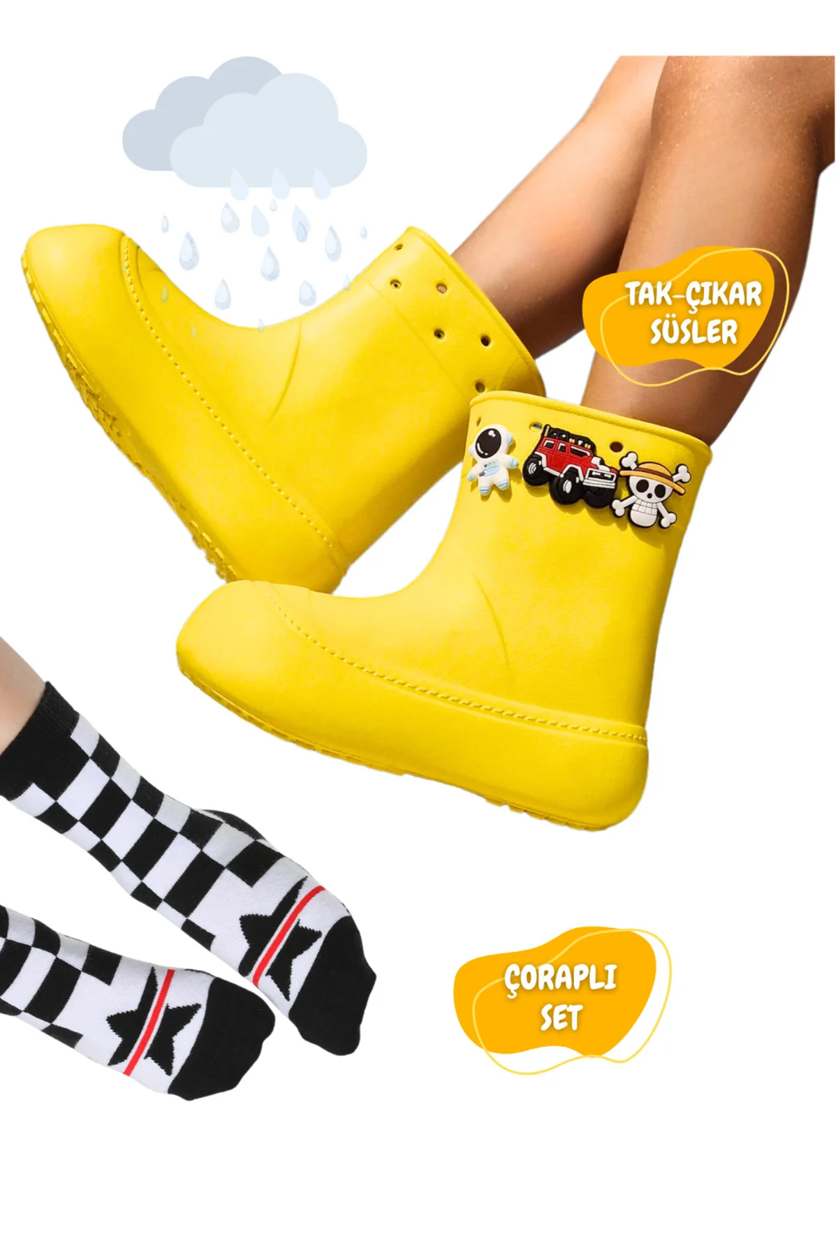 Sarı Yağmur Botu + Giraffe Çoraplı Set Sarı Yağmur Botu + Giraffe Çoraplı Set
