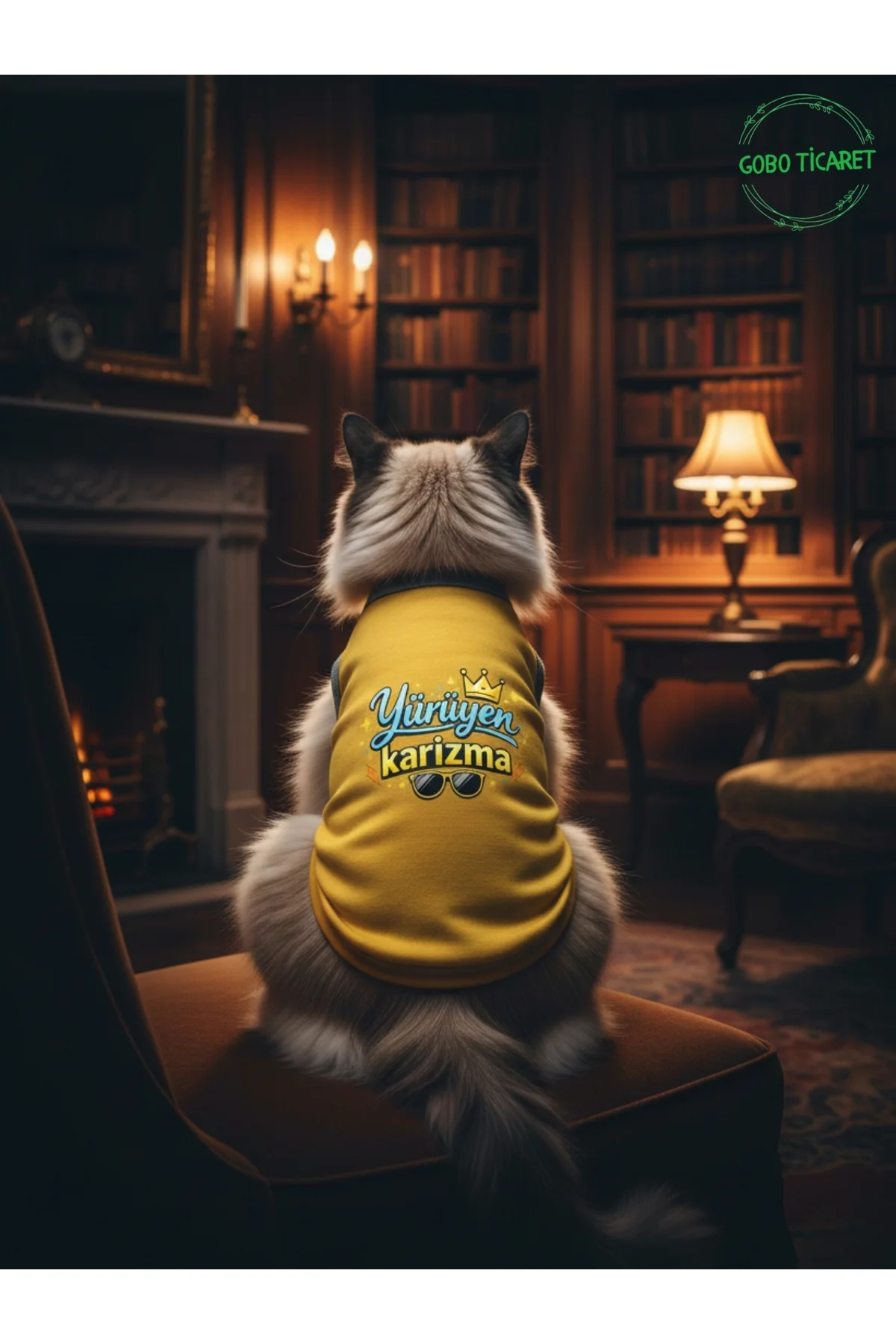 Sarı Yürüyen Karizma Yazılı Kedi ve Köpek Kıyafeti Tişörtü Elbise