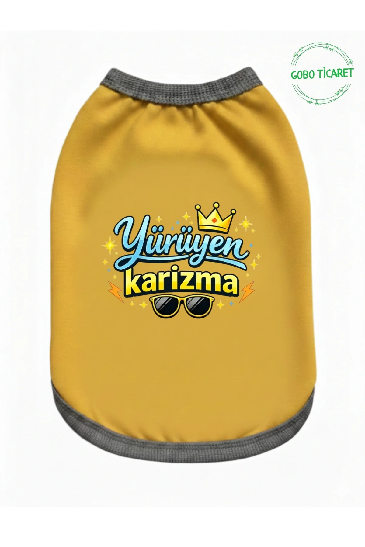 Sarı Yürüyen Karizma Yazılı Kedi ve Köpek Kıyafeti Tişörtü Elbise