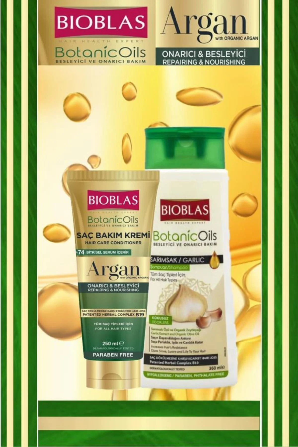 Sarımsak Şampuan 360 ml ve Argan Saç Bakım Kremi 250 ml Sarımsak Şampuan 360 ml ve Argan Saç Bakım Kremi 250 ml