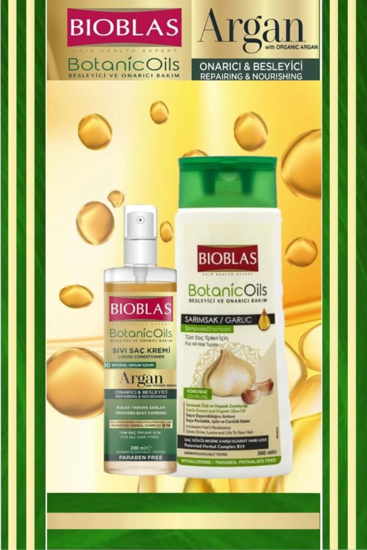 Sarımsak Sampuan 360 ml Argan Sıvı Saç Bakım Kremi 200 ml Sarımsak Sampuan 360 ml Argan Sıvı Saç Bakım Kremi 200 ml