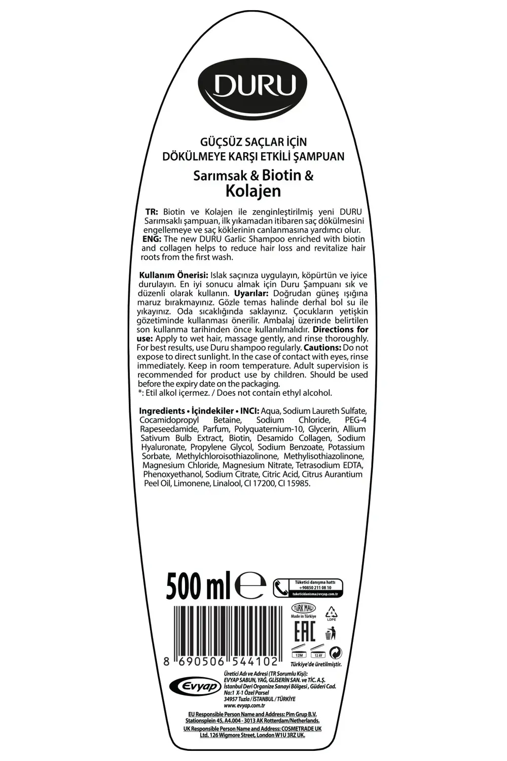 Sarımsak&Biotin&Kolajen Dökülmeye Karşı Etkili Şampuan 3x500 ml