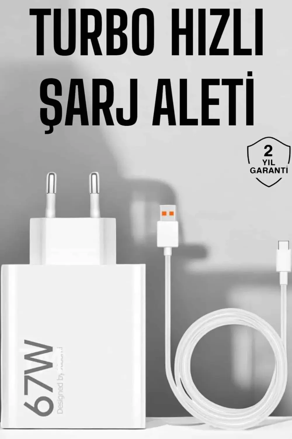 Şarj Aleti 67W Hızlı Şarj Turbo Type-C Uyumlu Şarj Adaptörü Kablo