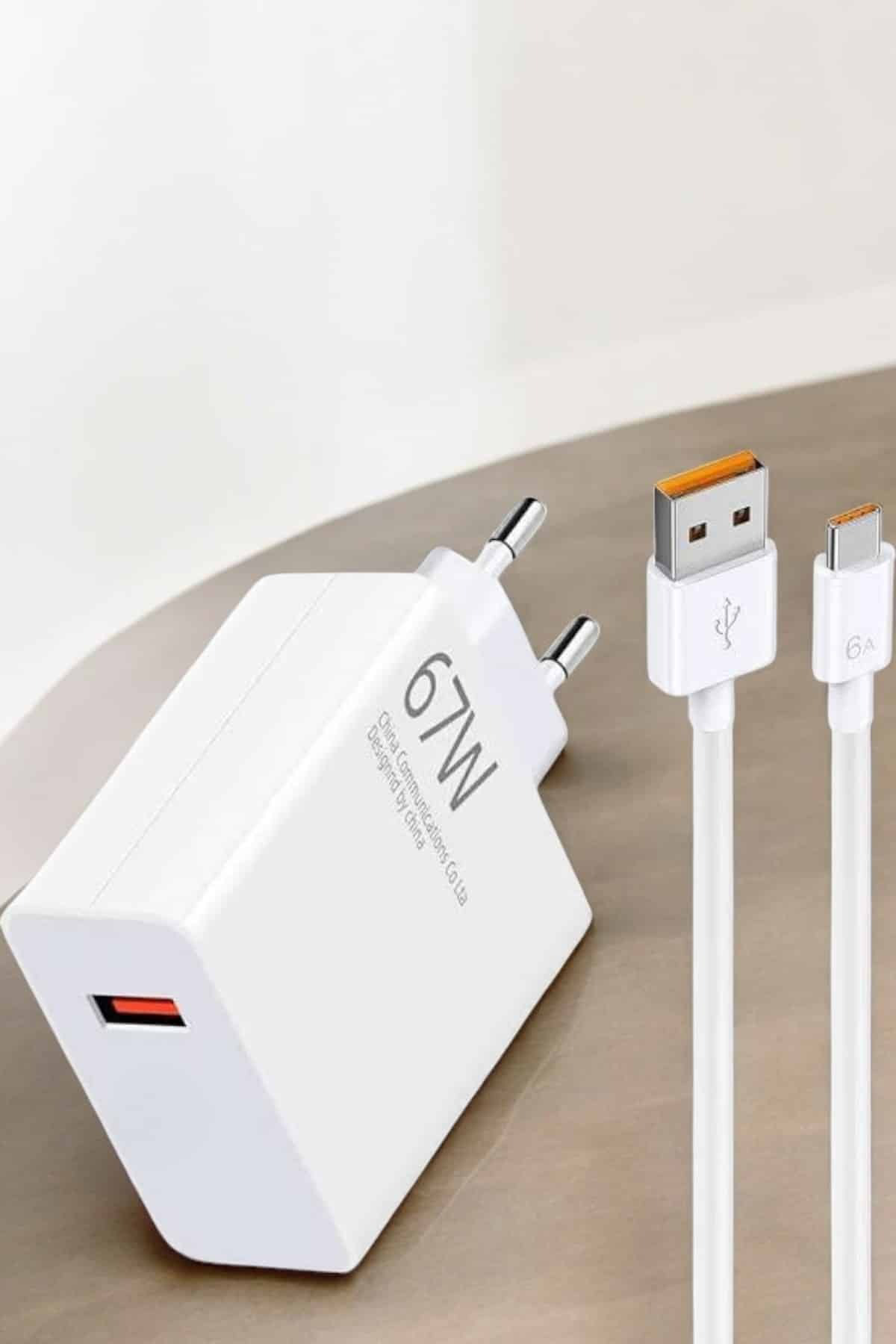 Şarj Aleti 67W Hızlı Şarj Turbo Type-C Uyumlu Şarj Adaptörü Kablo