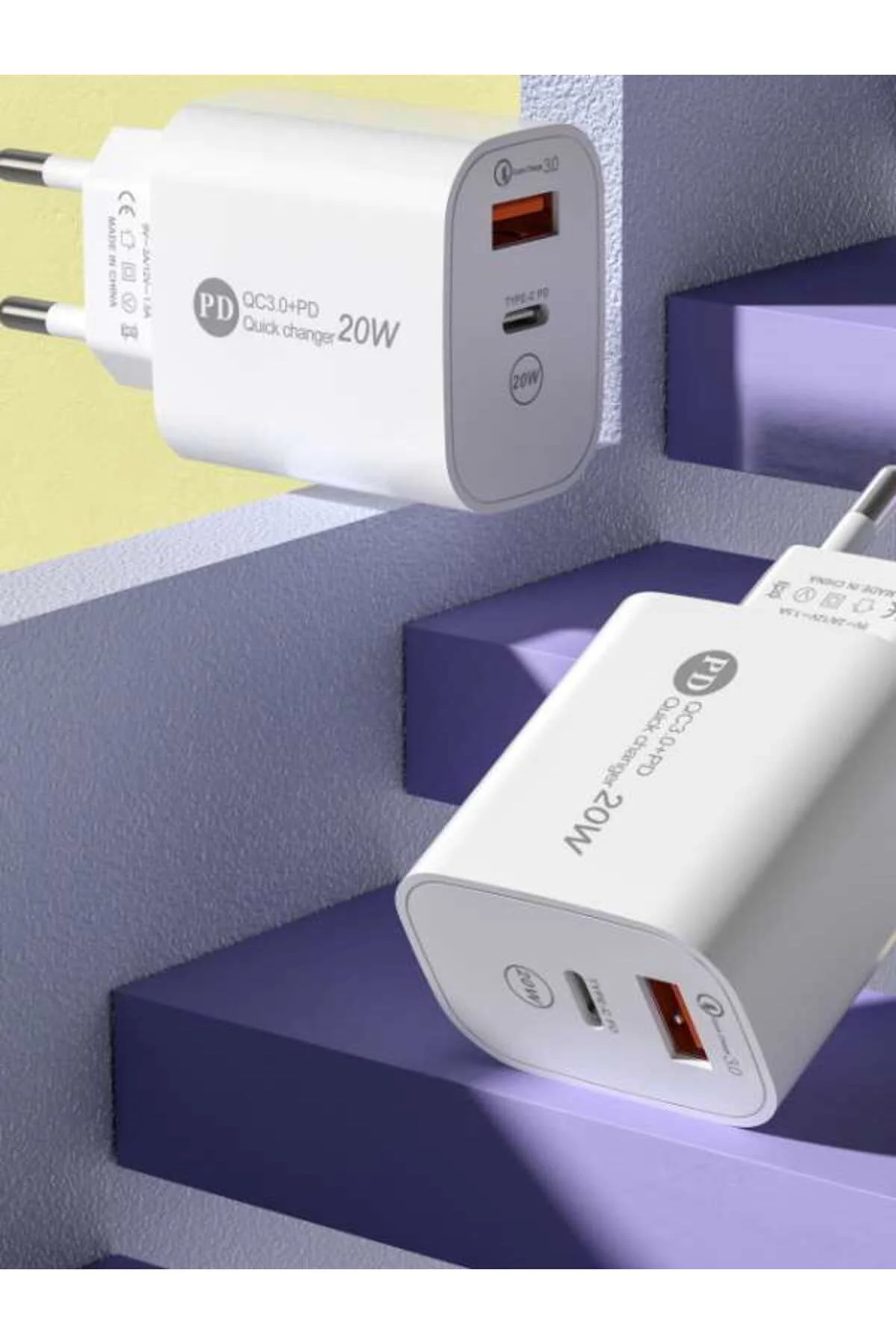 ŞARJ BAŞLIK 20W PD BAŞLIK 2İN1 TYPCE VE USB ÇİFT GİRİŞLİ APPLE SAMSUNG XIAOMI  TECNO REEDER UYUMLU