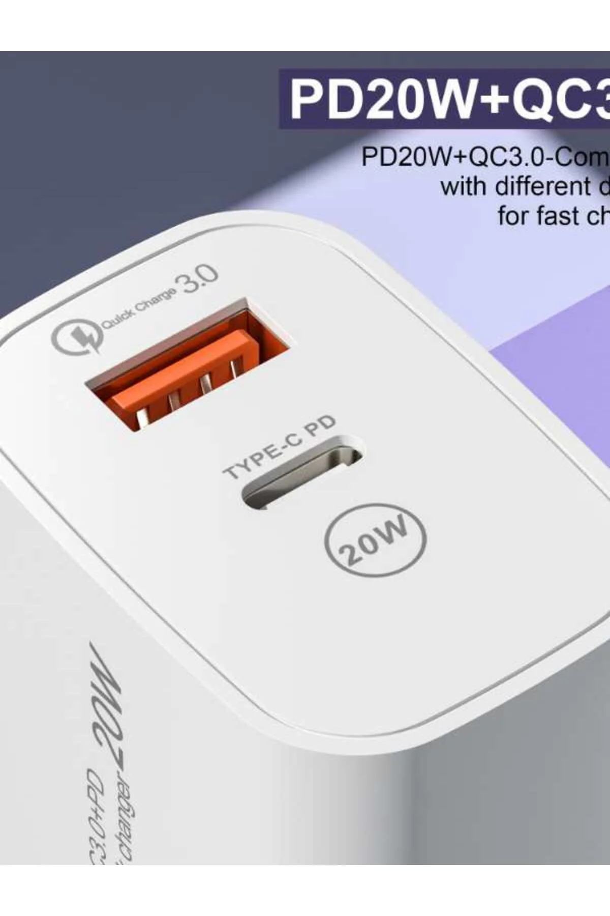 ŞARJ BAŞLIK 20W PD BAŞLIK 2İN1 TYPCE VE USB ÇİFT GİRİŞLİ APPLE SAMSUNG XIAOMI  TECNO REEDER UYUMLU